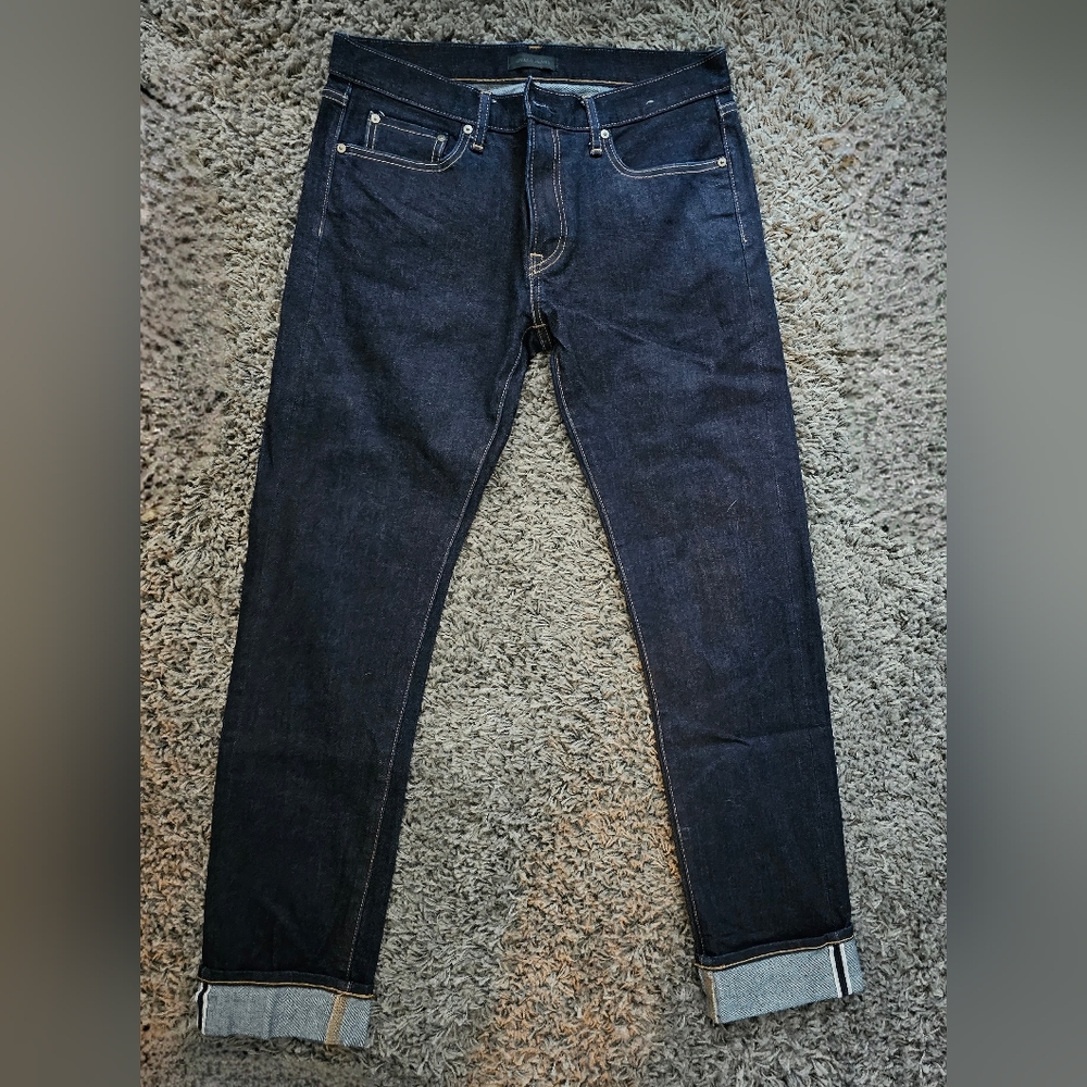 Uniqlo Selvedge Jeans Slim Straight Stretch Low Rise Indigo